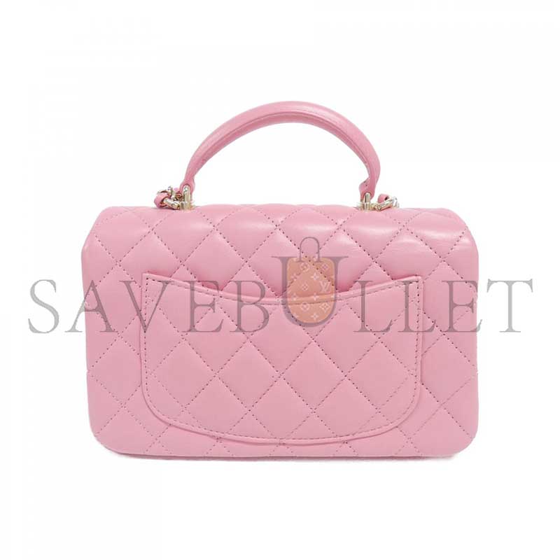 Ch*el quilted top handle mini rectangular pink lambskin as2431 (20*12*6cm)